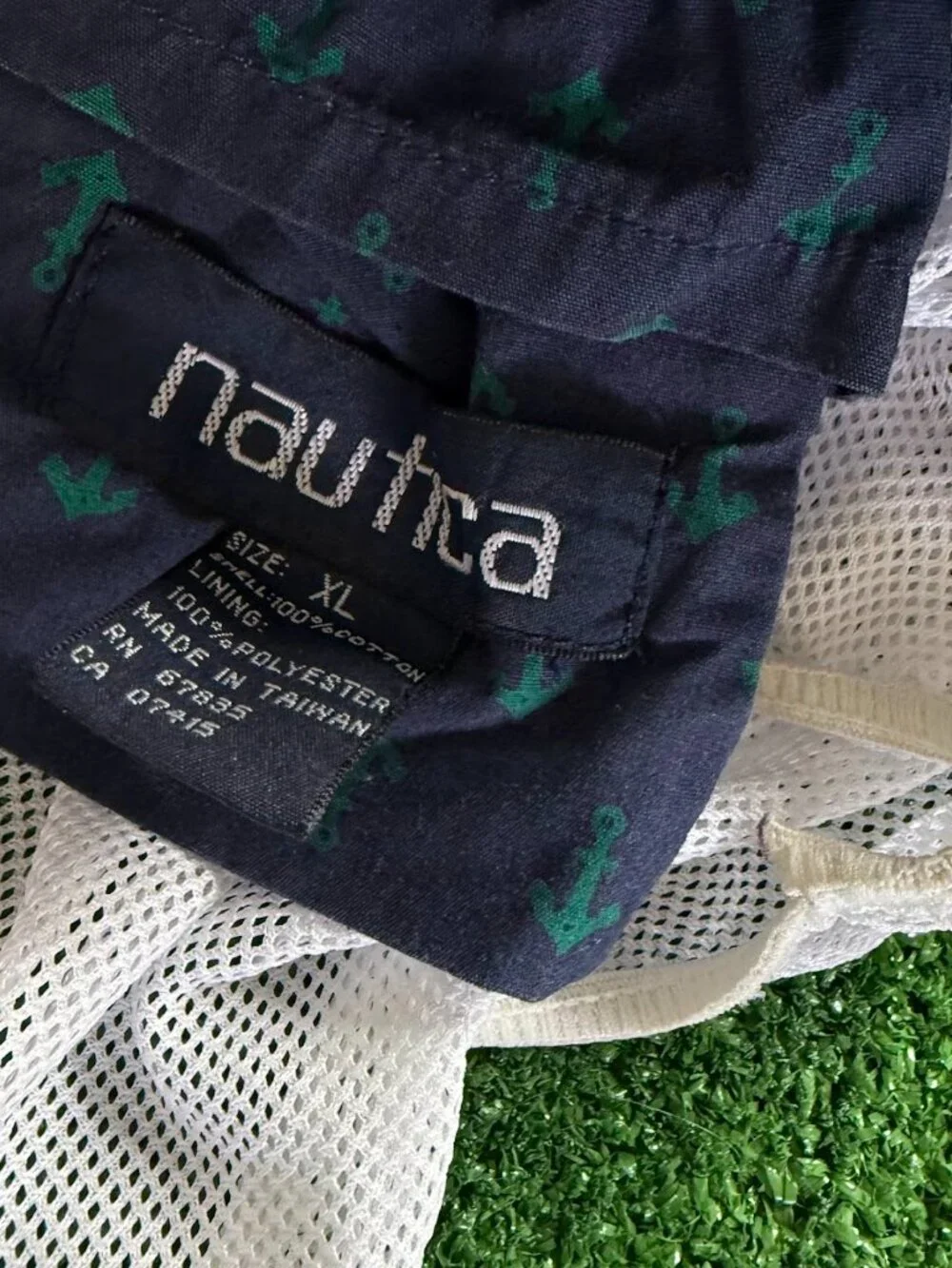 Vintage 90s Nautica Swim Trunks XL Cotton Nautical Anchor Stripe Made in Taiwan